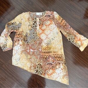 Chico's  blouse animal and paisley print in sheer chiffon women’s size 3
